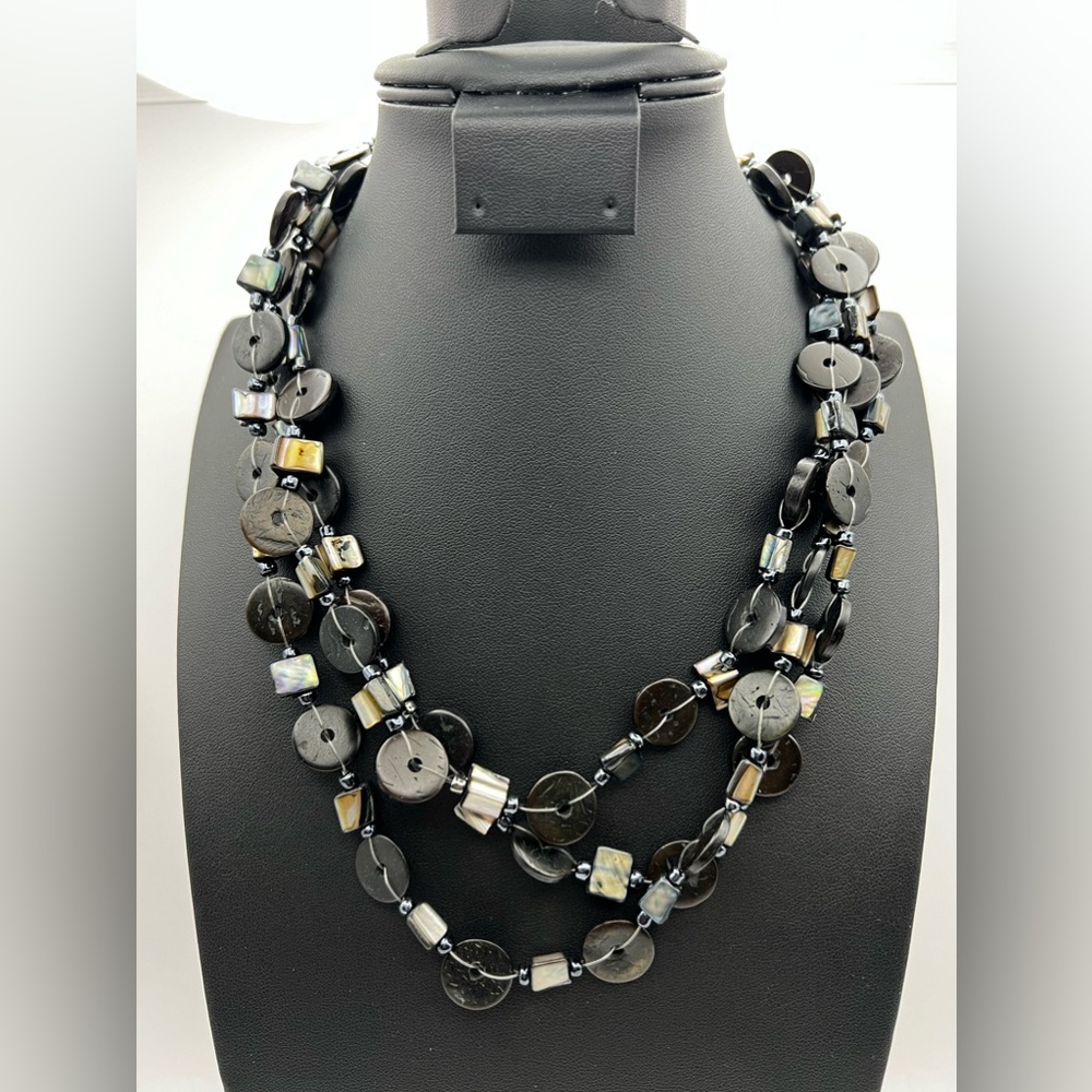 Mother of Pearl Chunky Black Hematite and coconut shell Necklace